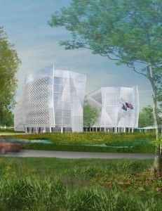Drawing of new FBI headquarters named in honor of Agents Grogan and Dove image. Click for full size.