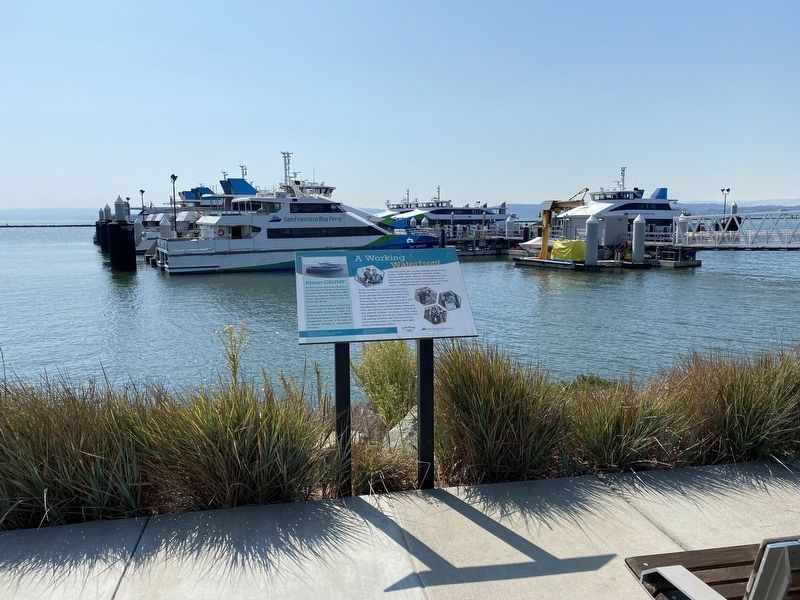 A Working Waterfront Marker - wide view, with ferries in the background image, Touch for more information
