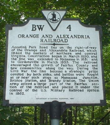 Orange and Alexandria Railroad Marker image. Click for full size.