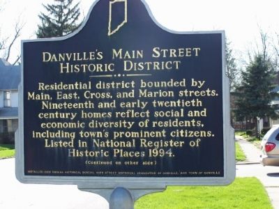 Side one of Danville’s Main Street Historic District Marker. Click for full size. Side one of Danville’s Main Street Historic District Marker image. Click for full size.