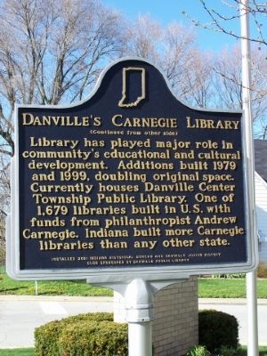 Side two of Danville's Carnegie Library Marker. Click for full size. Side two of Danville's Carnegie Library Marker image. Click for full size.