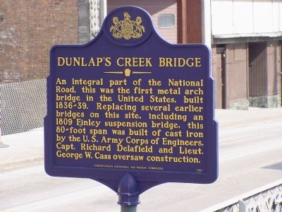 Dunlap's Creek Bridge Marker. Click for full size. Dunlap's Creek Bridge Marker image. Click for full size.