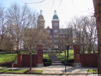 Marker in Front of Steps Up to Old Main image. Click for full size.