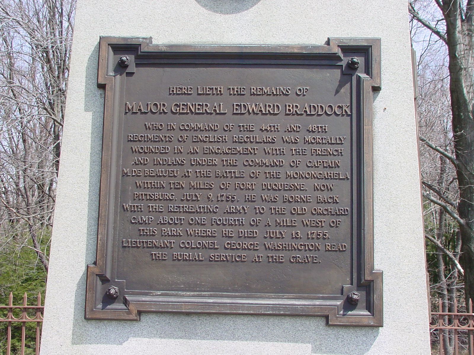Photo Braddock s Grave Memorial Tablet