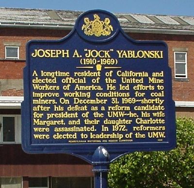 Joseph A."Jock" Yablonski Marker. Click for full size. Joseph A."Jock" Yablonski Marker image. Click for full size.