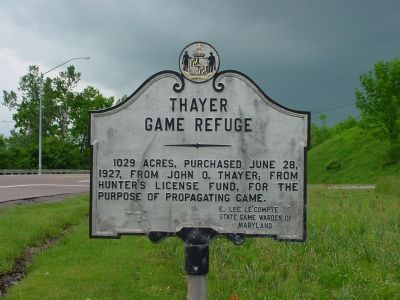 Thayer Game Refuge Marker. Click for full size. Thayer Game Refuge Marker image. Click for full size.