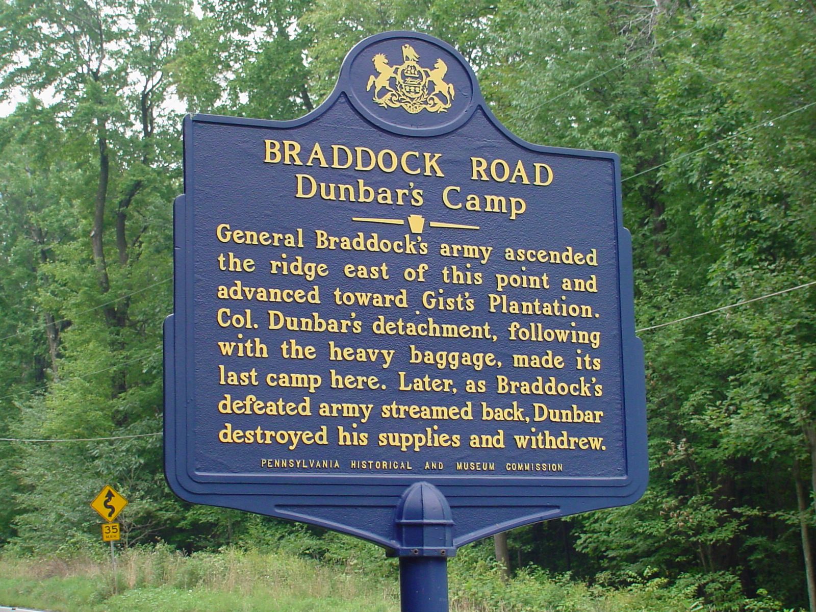 Braddock Road - Dunbar’s Camp Marker