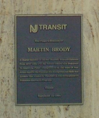 New Jersey Transit Martin Brody Plaque image. Click for full size.