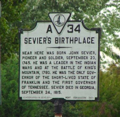 Sevier�s Birthplace Marker image. Click for full size.