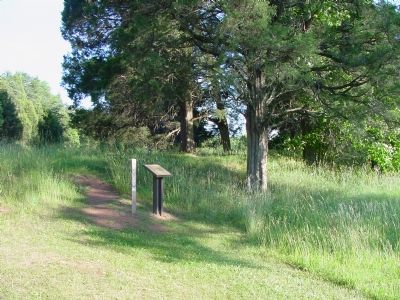 Marker at the Unfinished Railroad Trail Heading West. Click for full size. Marker at the Unfinished Railroad Trail Heading West image. Click for full size.