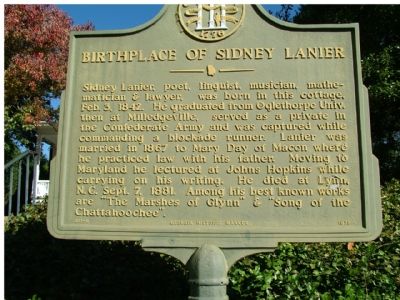 Birthplace of Sidney Lanier Marker. Click for full size. Birthplace of Sidney Lanier Marker image. Click for full size.