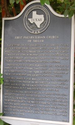 First Presbyterian Church of Taylor Marker image. Click for full size.