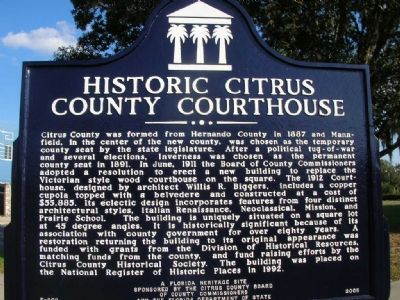 Historic Citrus County Courthouse Marker image. Click for full size.