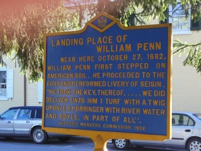 Landing Place of William Penn Marker image. Click for full size.