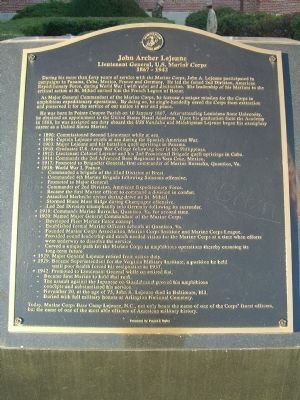 Lieutenant General John Archer Lejeune Adjacent Pedestal Marker". Click for full size. Lieutenant General John Archer Lejeune Adjacent Pedestal Marker" image. Click for full size.