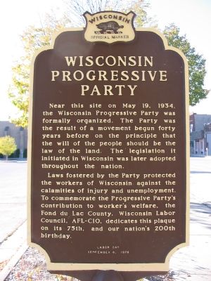 Wisconsin Progressive Party Marker image. Click for full size.