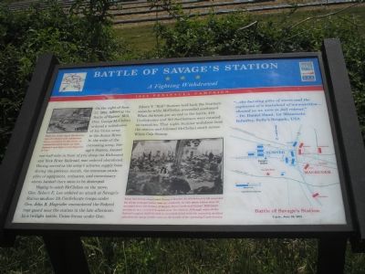 Battle of Savage’s Station Civil War Trails marker. Click for full size. Battle of Savage’s Station Civil War Trails marker image. Click for full size.