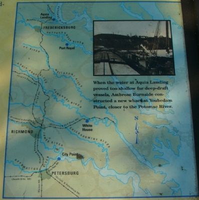 Map of Union supply bases at Aquia Landing, Port Royal, White House and City Point.. Click for full size. Map of Union supply bases at Aquia Landing, Port Royal, White House and City Point. image. Click for full size.