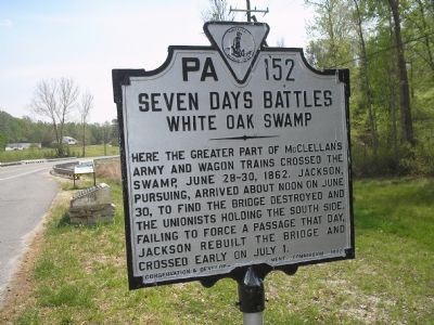 Seven Days Battles  White Oak Swamp marker (Now Missing) image. Click for full size.