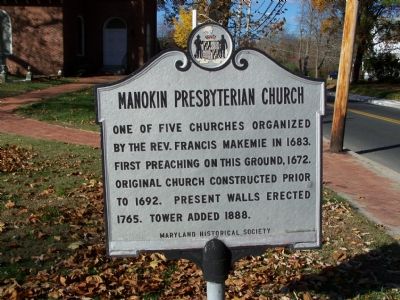 Manokin Presbyterian Church Marker. Click for full size. Manokin Presbyterian Church Marker image. Click for full size.