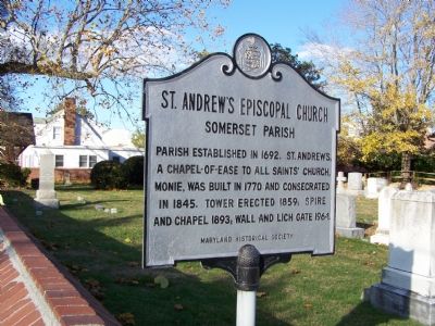 St. Andrew's Episcopal Church Somerset Parish Marker. Click for full size. St. Andrew's Episcopal Church Somerset Parish Marker image. Click for full size.