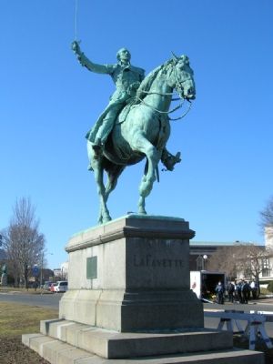 Satue of the Marquis De La Fayette astride his horse image. Click for full size.