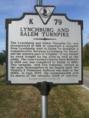 Lynchburg and Salem Turnpike Marker. Click for full size. Lynchburg and Salem Turnpike Marker image. Click for full size.