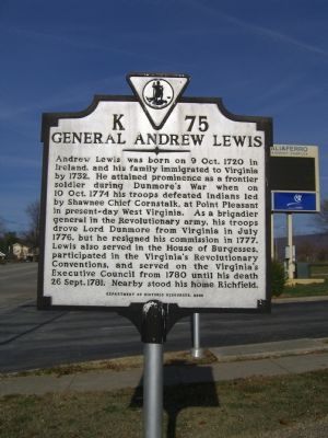 General Andrew Lewis Marker image. Click for full size.