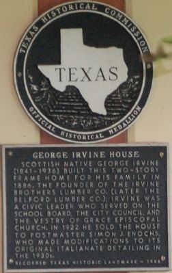 George Irvine House plaque image. Click for more information.