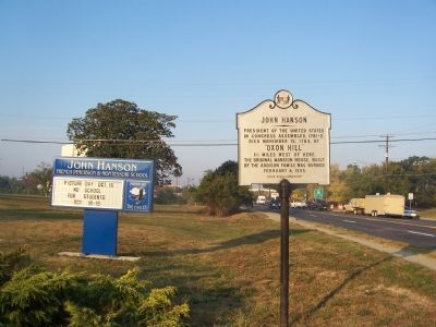 John Hanson - Oxon Hill marker with marquee for the adjacent "John Hanson Montessori School". Click for full size. John Hanson - Oxon Hill marker with marquee for the adjacent "John Hanson Montessori School" image. Click for full size.
