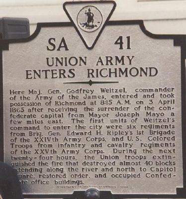 Union Army Enters Richmond Marker image. Click for full size.