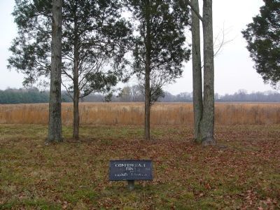 Signs identify the nearby area as part of Hood's Division on the Confederate Line image. Click for full size.