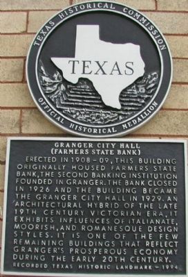 Granger City Hall (Farmers State Bank) Marker image. Click for full size.