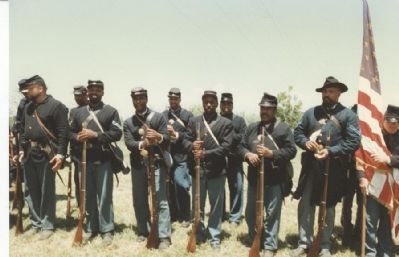 USCT reenactors from Washington DC at Honey Springs Battlefield, 1996 image. Click for full size.
