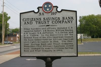 Citizens Savings Bank and Trust Company Marker (Reverse) image. Click for full size.