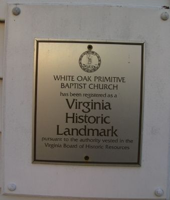 Virginia Historic Landmark Marker, on side of White Oak Church image. Click for full size.