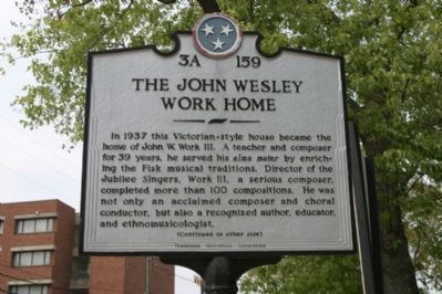 The John Wesley Work Home Marker (Obverse) image. Click for full size.