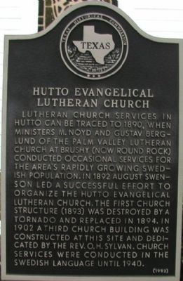 Hutto Evangelical Lutheran Church Marker. Click for full size. Hutto Evangelical Lutheran Church Marker image. Click for full size.