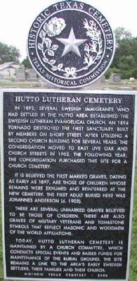 Hutto Lutheran Cemetery Marker. Click for full size. Hutto Lutheran Cemetery Marker image. Click for full size.
