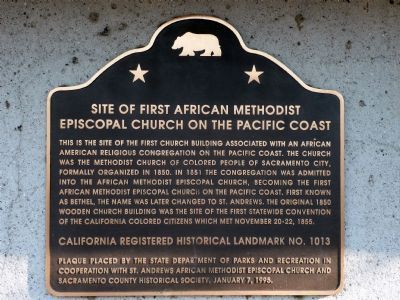 Site of First African Methodist Episcopal Church on the Pacific Coast Marker image. Click for full size.
