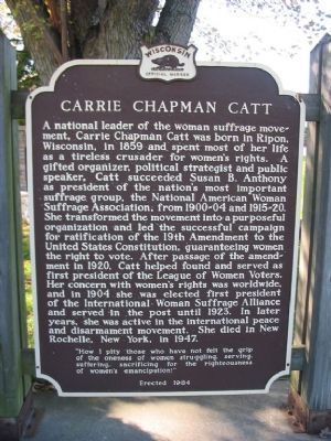 Carrie Chapman Catt Marker. Click for full size. Carrie Chapman Catt Marker image. Click for full size.