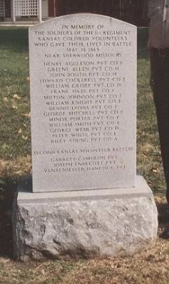 In Memory of The Soldiers of the 1st Regiment Kansas Colored Volunteers Marker image. Click for full size.