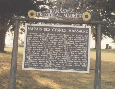 Kansas Historical Marker - Marais des Cygnes Massacre image. Click for full size.