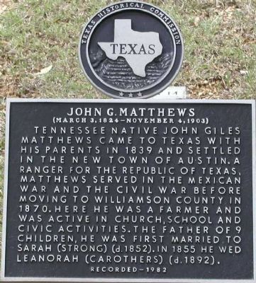 John G. Matthews Marker. Click for full size. John G. Matthews Marker image. Click for full size.
