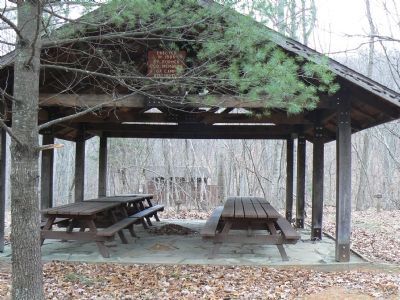Pavillion "Erected in 1986 by Former CCC Members of Camp Roosevelt". Click for full size. Pavillion "Erected in 1986 by Former CCC Members of Camp Roosevelt" image. Click for full size.