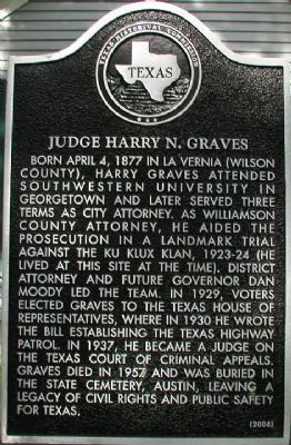 Judge Harry N. Graves Marker. Click for full size. Judge Harry N. Graves Marker image. Click for full size.