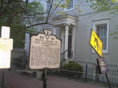 Marker with Confederate Executive Mansion in background image. Click for full size.
