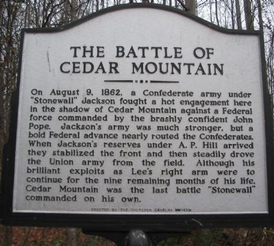 The Battle of Cedar Mountain Marker image. Click for full size.