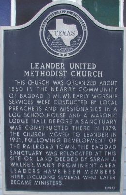 Leander United Methodist Church Marker image. Click for full size.
