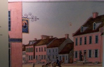 Drawing of Market Street in 1777. image. Click for full size.